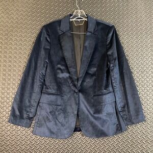 FRAME Velvet Blazer Jacket Navy‎ Blue Women's Size 12 Single Button Career Party